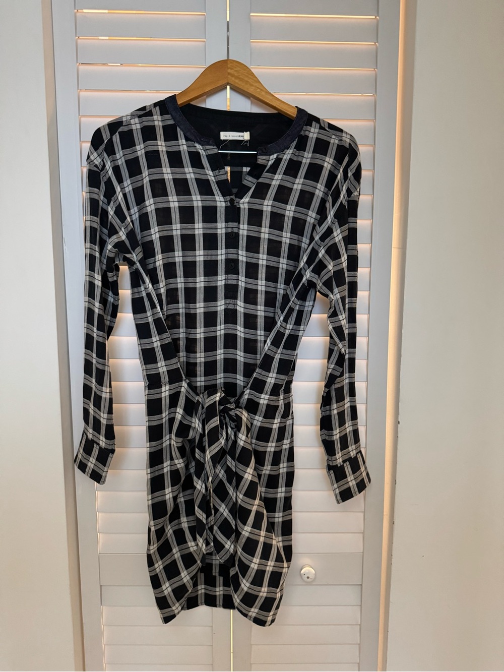 Rag &Bone Black and White Plaid Tie-Waist Women's Dress